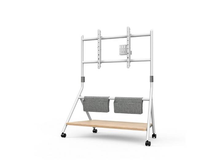 FITUEYES TV-Ständer TV-Rollwagen mit Ablagefläche, Aufbewahrungstasche, 65-88 Zoll, (bis 88,00 Zoll, höhenverstellbar, mit Kabelmanagement)