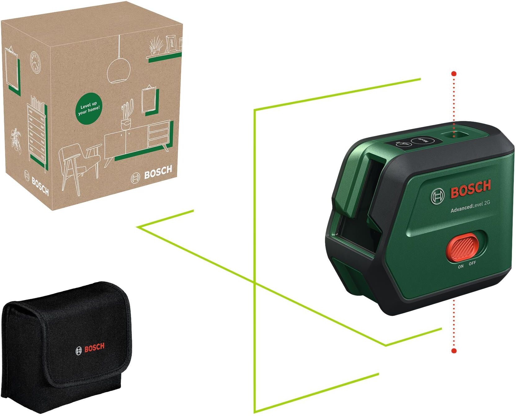 Kreuzlinienlaser BOSCH "AdvancedLevel 2G 15 m", grün (grau), B:14,6cm H:10cm L:16,2cm, Lasermessgeräte, Kreuzlinienlaser grau Einheitsgröße