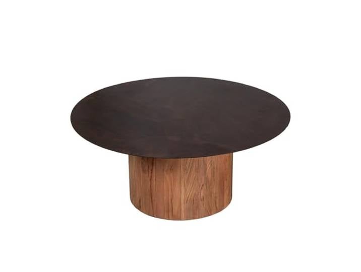 DRW Runder Couchtisch aus Metall und Holz in Schwarz und Natur, Ø 80 x 39 cm