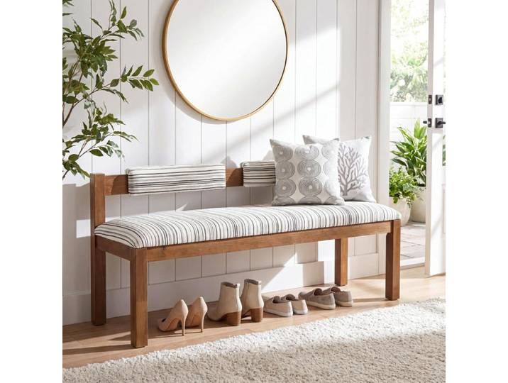 Banc en Bois Little Tree 140×45×72 cm Banc d'entrée avec Revêtement en Chenille épaisse et Structure en Bois Massif Marron