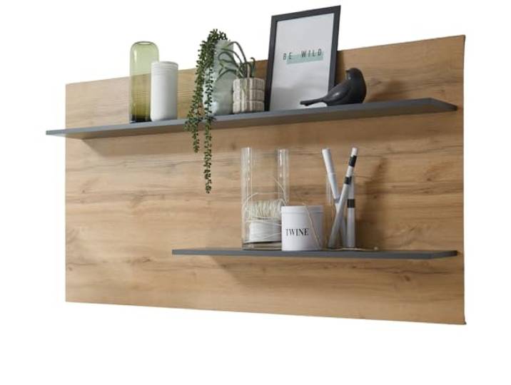 Furn.Design Wandregal Hängeregal in grau matt und Eiche Wotan Holz modern Wohnzimmer Regal Wandboard Wandpaneel zum Aufhängen 155 x 80 cm Center (Wandregal)