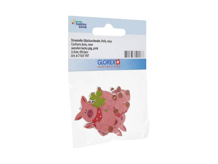 Glorex Streuteile Glücksschwein Sperrholz Rosa 3.5 cm 6 Stück
