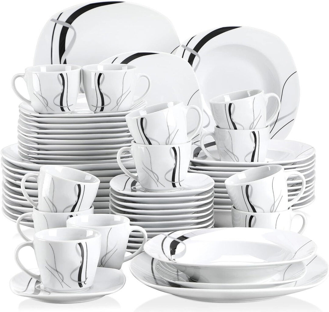 Vancasso 60 Piece Dinnerware Set, Service for 12 White;Black 60