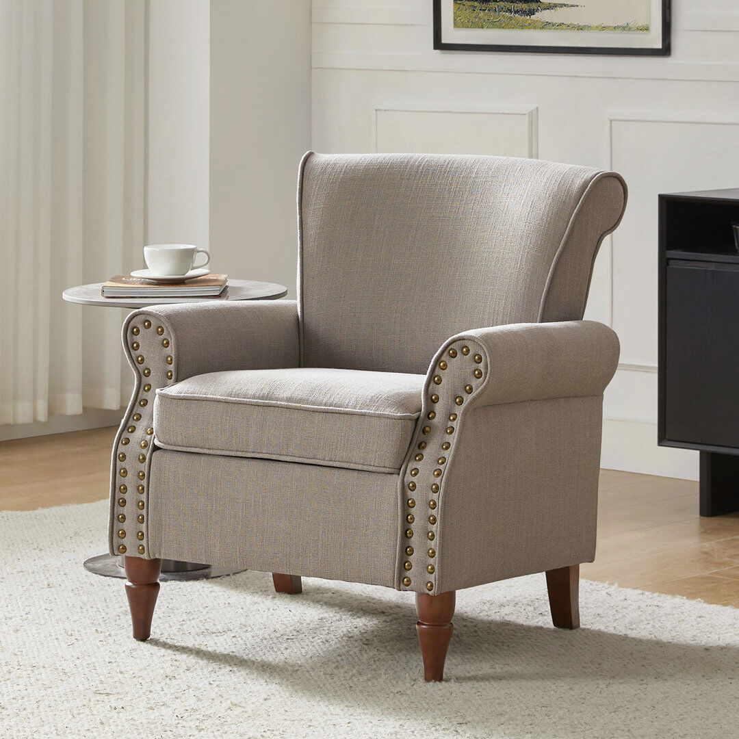 Ophelia & Co. Zellig Traditional Wooden Upholstered Accent Chair Grey 82.5cm H X 76.2cm W X 78.7cm D