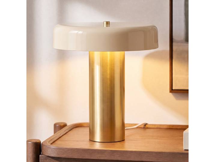 Lampe à poser Dionne, 33 cm, laiton/beige, E14, métal - Nola - Salon / séjour - Moderne - Champignon