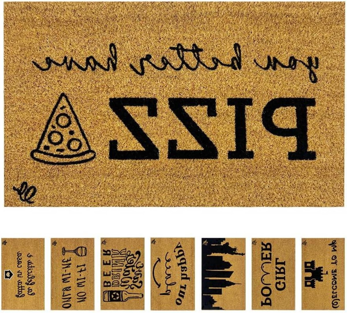 Kokos Deurmat Pizza - Grappige Spreuk - 40 x 60 cm