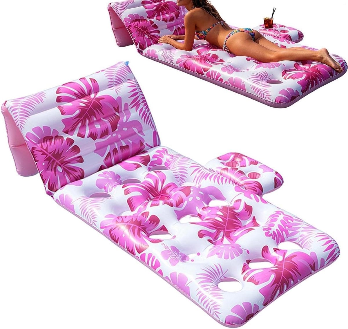 Opblaasbaar Vlot Roze Water Ligbed met Bekerhouder 160 x 80 cm