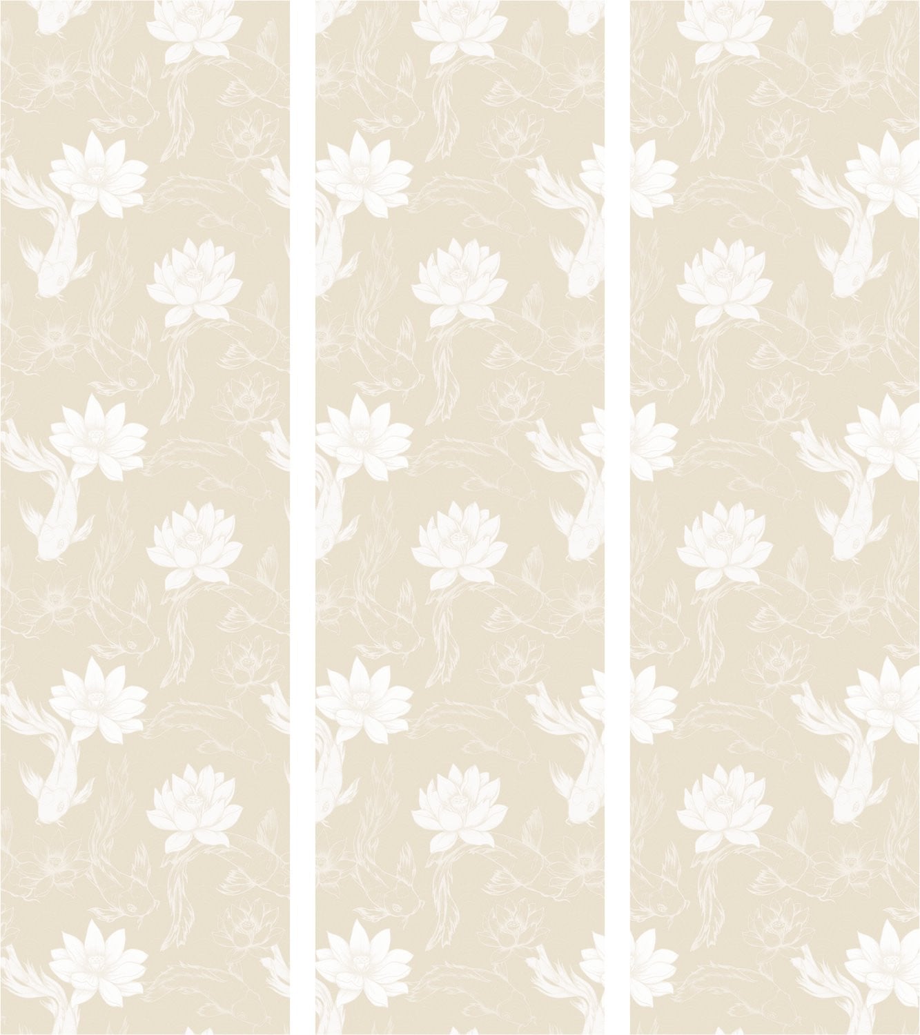 3-delig Japans kamerscherm Fish and Water Lilies met houten frame - Sand-beige - H x B: 172 x 135 cm