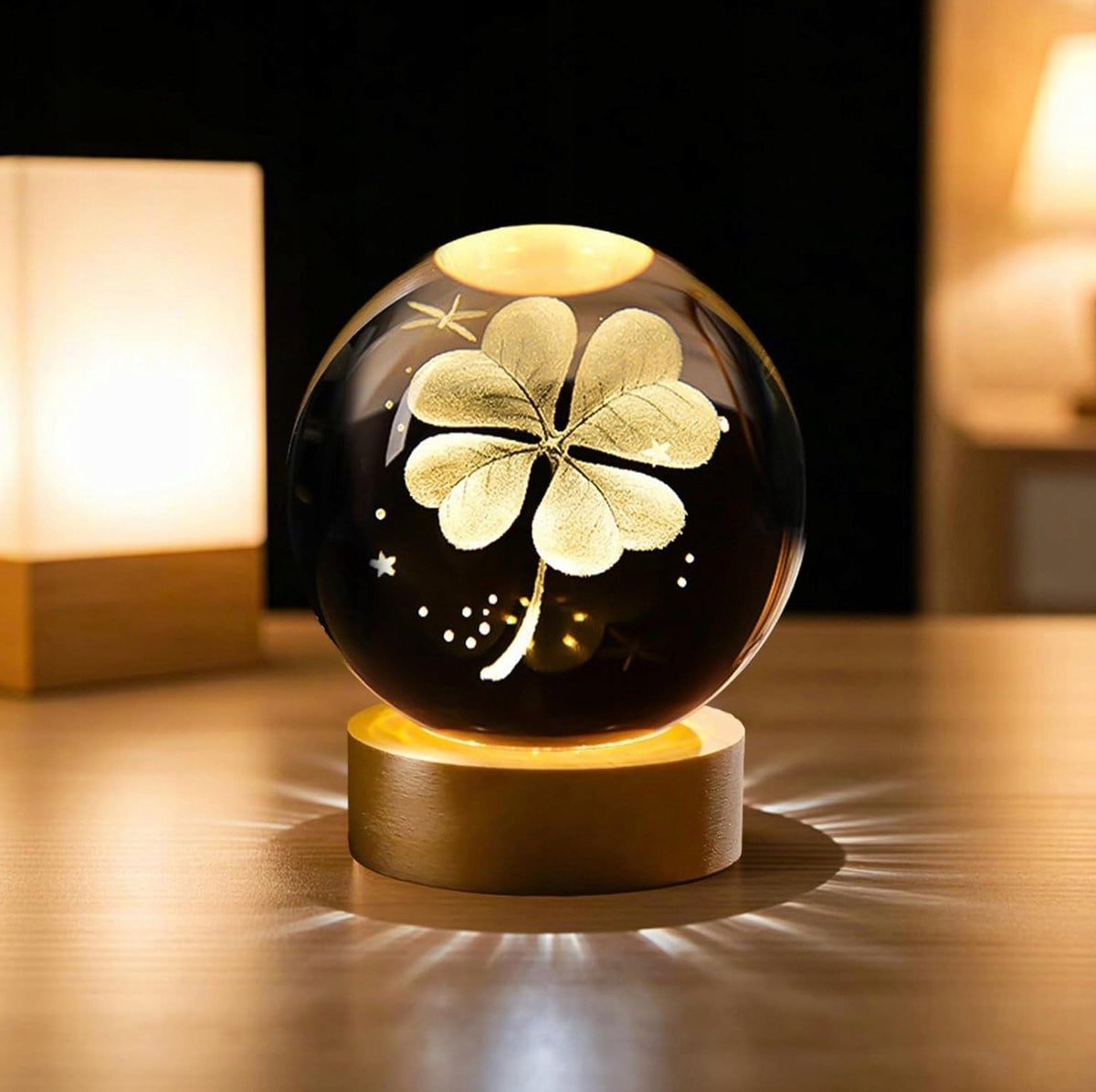 Kristallen Bol 3D Klavertje Vier - Elegante Decoratie 60mm