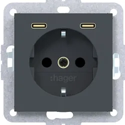 Hager Stkd SCHUKO USB-C 2f 20W WAS4055AT