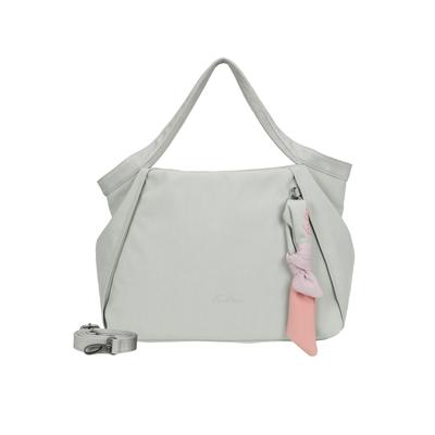 Schultertasche FRITZI AUS PREUSSEN "Slouchy", Damen, Gr. B/H/T: 48cm x 30cm x 48cm, grau, Nylon, unifarben, Taschen Schultertasche, mit Knotenanhänger