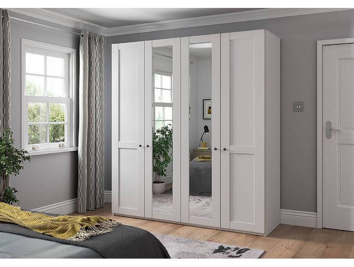 Drehtürenschrank 197cm Weiß/Weiß 2 Spiegeltüren