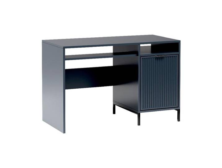 Schreibtisch LINNA LS-12 – Moderner mit Geriffelte & Metallbeinen, Farbe: Indigo