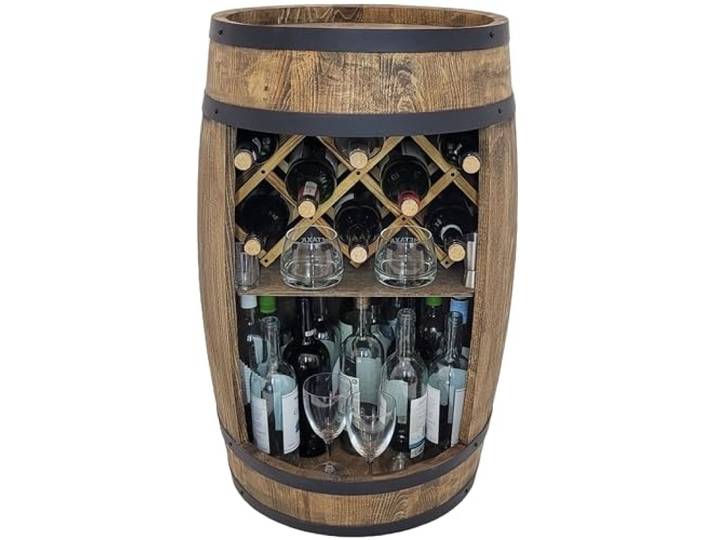 weeco Fassbar mit Weinhalter. Weinregal - Holzfass Hausbar 80x50cm. Minibar Whisky, tonneau bar, fass barschrank, Wooden Barrel