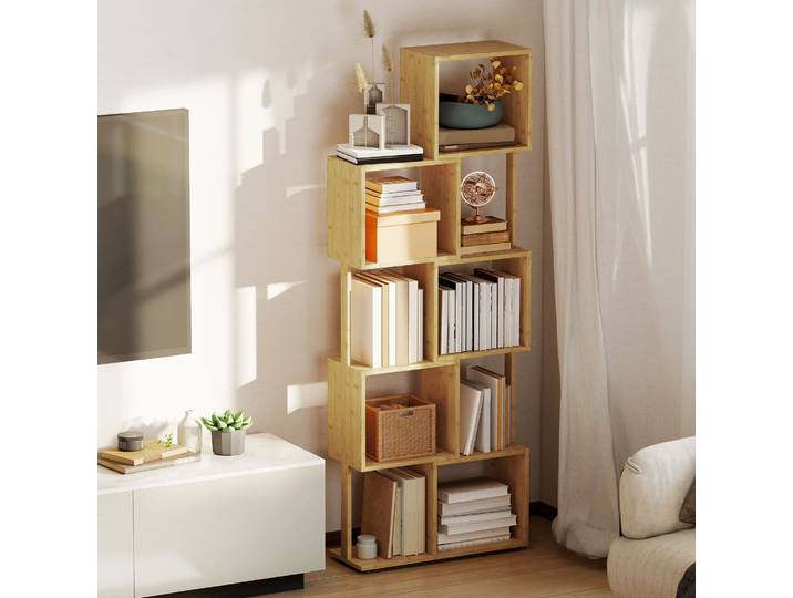 HOMCOM Bibliothèque Moderne 5 Niveaux Bambou Bois Naturel