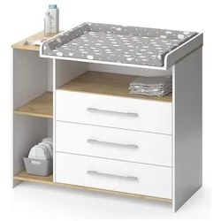 Vicco Wickelkommode Oskar, Weiss/Goldkraft Eiche, 113 x 93 cm mit 3 Schubladen