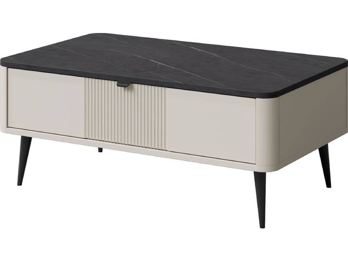 MIRJAN24 Couchtisch MARLY REG 16, Couchtisch, Schwarze Metallfüße (Farbe: Cashmere / Cashmere + Steingrau)