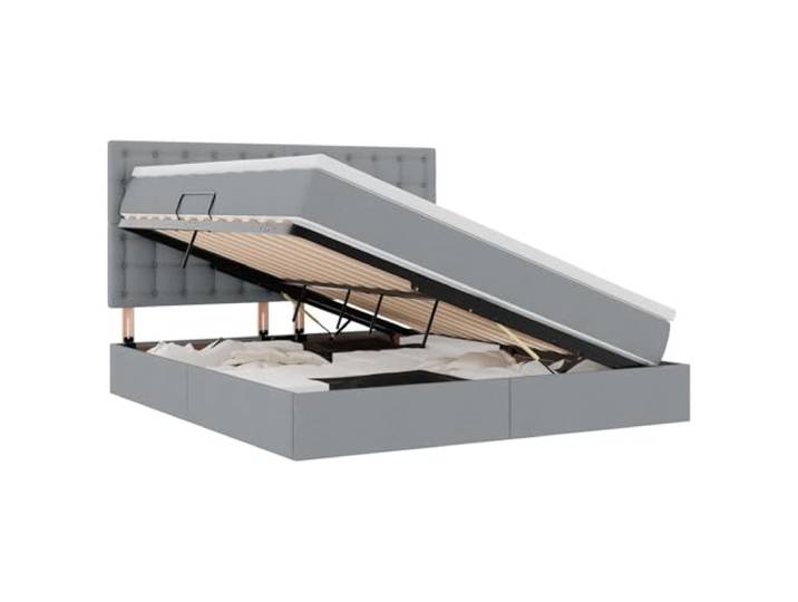 KKgypkn Moderne Stauraumbett mit hydraulischem Lift und LED-Beleuchtung 160x200 cm, Hellgrau, inklusive Matratze und Polyesterbezug