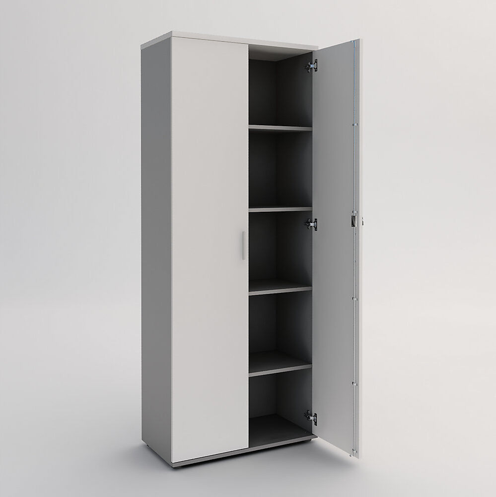 kaiserkraft Schrank Portland, BxT 800 x 420 mm, H 1845 mm, Türhöhe 1770 mm, lichtgrau / weiß