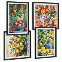 BILDER SET 4er Set - 50x50 cm & 40x60 cm Schwarzer Rahmen - Fruchtzusammensetzungen