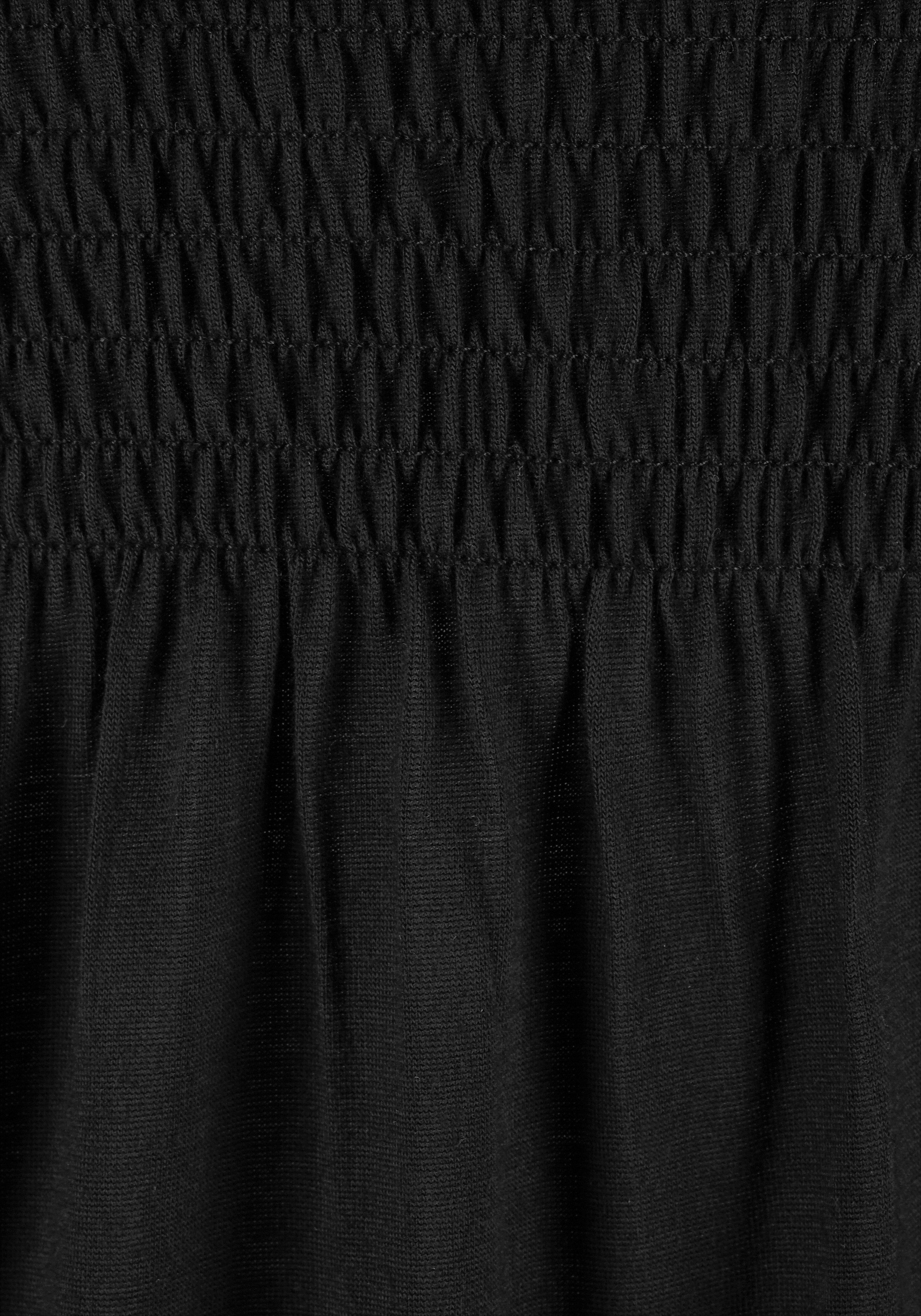 Bandeautop LASCANA "mit breitem Smokeinsatz und Gummizug", Damen, Gr. 48/50, schwarz, Jersey, Obermaterial: 100% Viskose, unifarben, figurumspielend hüftlang, ohne Ausschnitt, Tops Bandeautop, schulterfreies Sommertop, elastisches Jerseytop, trägerloses S