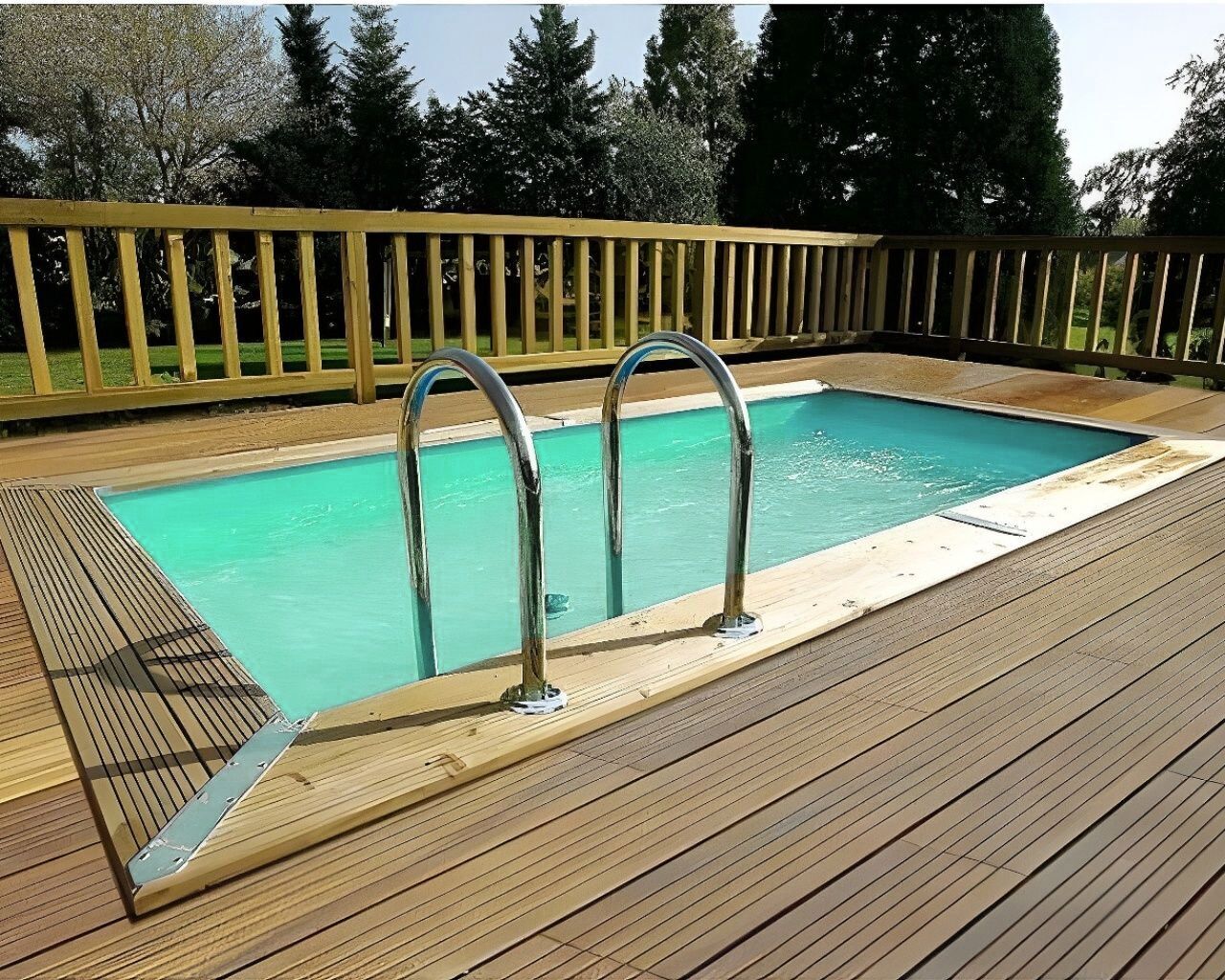 Kit piscine hors-sol bois Ubbink Azura rectangulaire 200x400x126cm liner beige 75/100ème