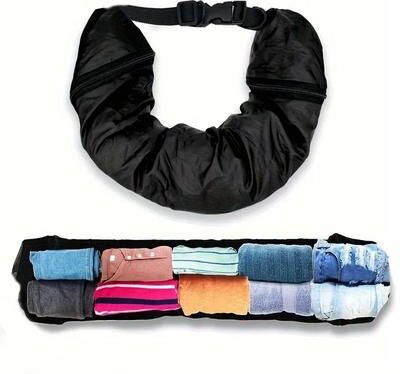 Inspire Select Self Fill Travel Neck Pillow Case Stuffable Carry On Pillow Cover & Storage Bag For Airplane Comfort And Packing Space black