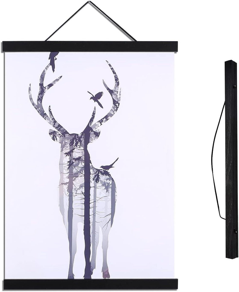 Zwarte houten poster hanger met magnetische sluiting, 30 cm
