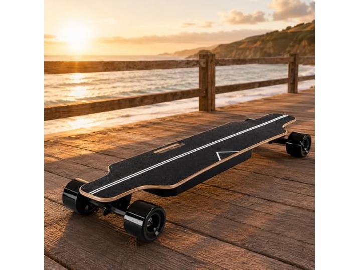 vnmudzeo Elektro Longboard 33 Zoll - Elektrisches Skateboard mit 350W Nabenmotor, 4 Geschwindigkeiten, Kabelloser Fernbedienung, für Anfänger