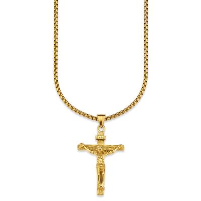 Kette mit Anhänger BRUNO BANANI "Schmuck Geschenk Halskette Kreuz Gravur INRI Venezianerkette", gold (gelbgoldfarben), Halsketten, Herren, Edelstahl, L: 55 B: 3mm, B:3mm