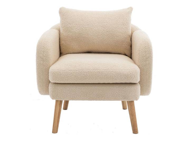 OKWISH Sessel Polstersessel Armlehnensessel Freizeitsessel Einzelsessel Loungesessel (mit Kissen, Sessel mit extra dickem Kissen, Beine aus Massivholz), Moderner, schlichter Teddy-Samtstuhl