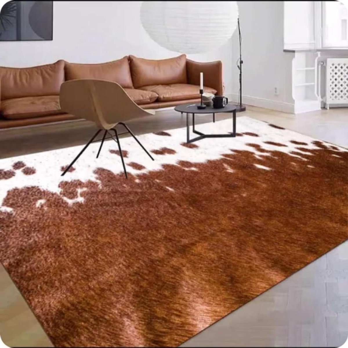 Imitatie koeienhuid vloerkleed in bruin wit, 160 x 230 cm