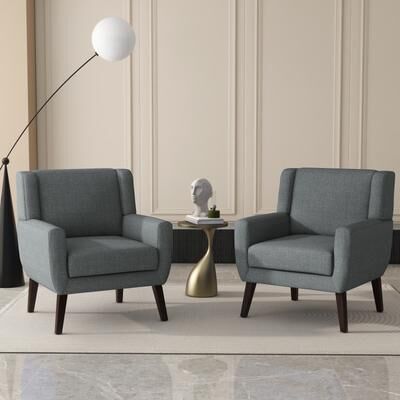 DREAMSIDEA Linen Upholstered Accent Chair Wingback Armchair Set of 2