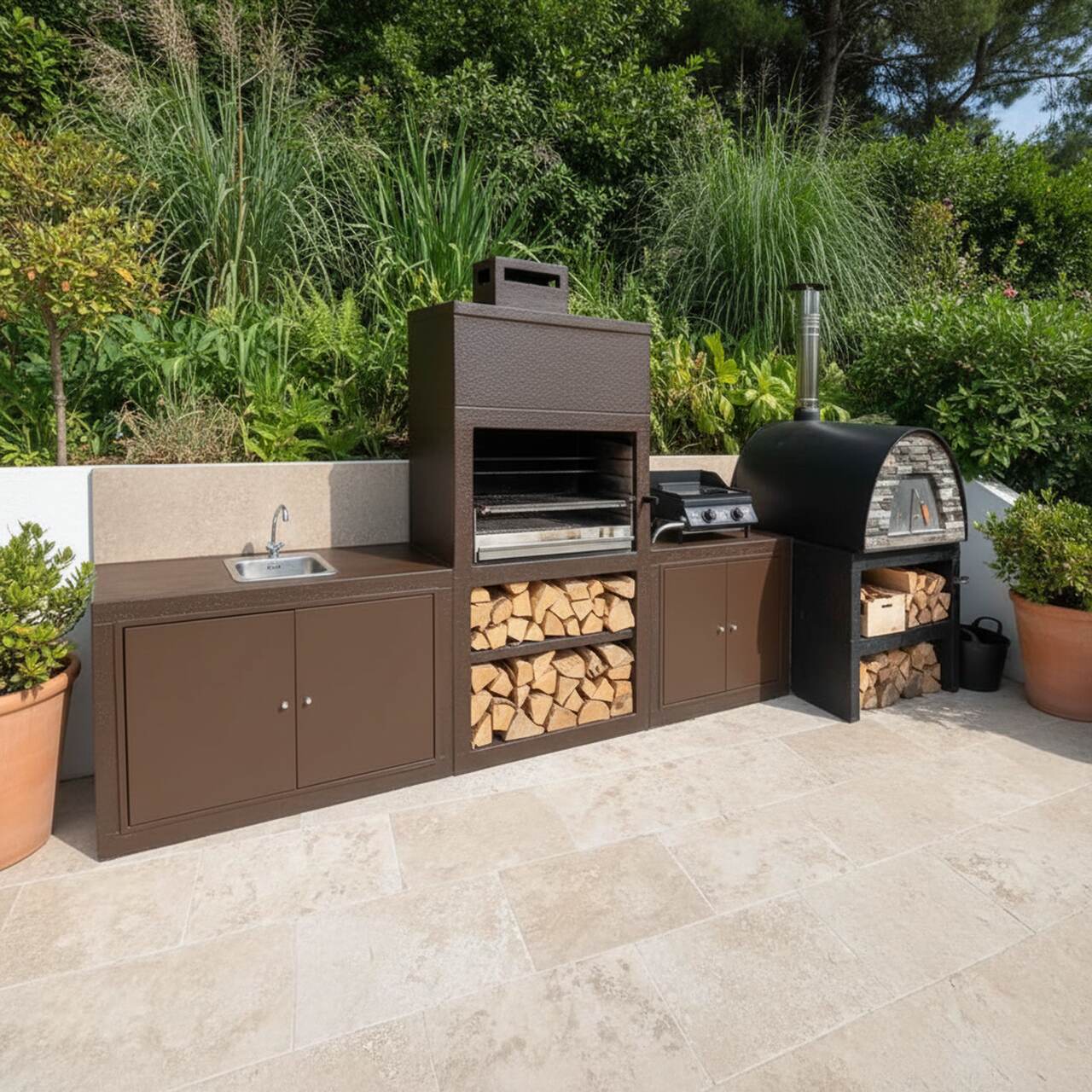 My-Barbecue Barbacoa moderna con opción MAXIMUS 100 cm AV115M - Marrón / Derecha