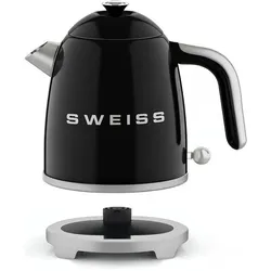 Swiss Vintage Wasserkocher – – KTS9 – 1000 W – 1 l – 360° drehbarer Sockel – Schwarz, Wasserkocher, Schwarz