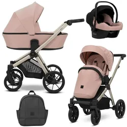 Kunert, Kinderwagen, BRAV 3in1 Kinderwagen in Rosa mit Champagnerrahmen, Gelrädern und Autositz Cosmo
