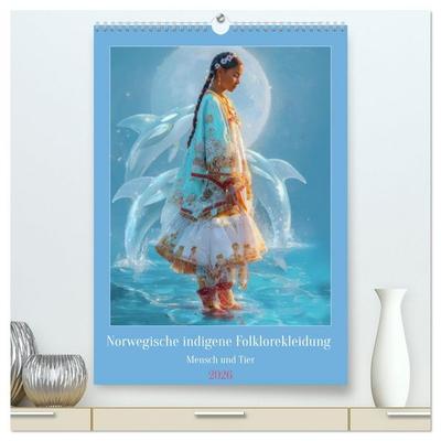 Norwegische indigene Folklorekleidung - Mensch und Tier (hochwertiger Premium Wandkalender 2026 DIN A2 hoch), Kunstdruck in Hochglanz
