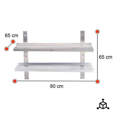 Romux® Doppeltes Verstellbares Wandregal aus Edelstahl 800x650x650 mm | Wandregal für Küche | Edelstahlboden zur Wandmontage