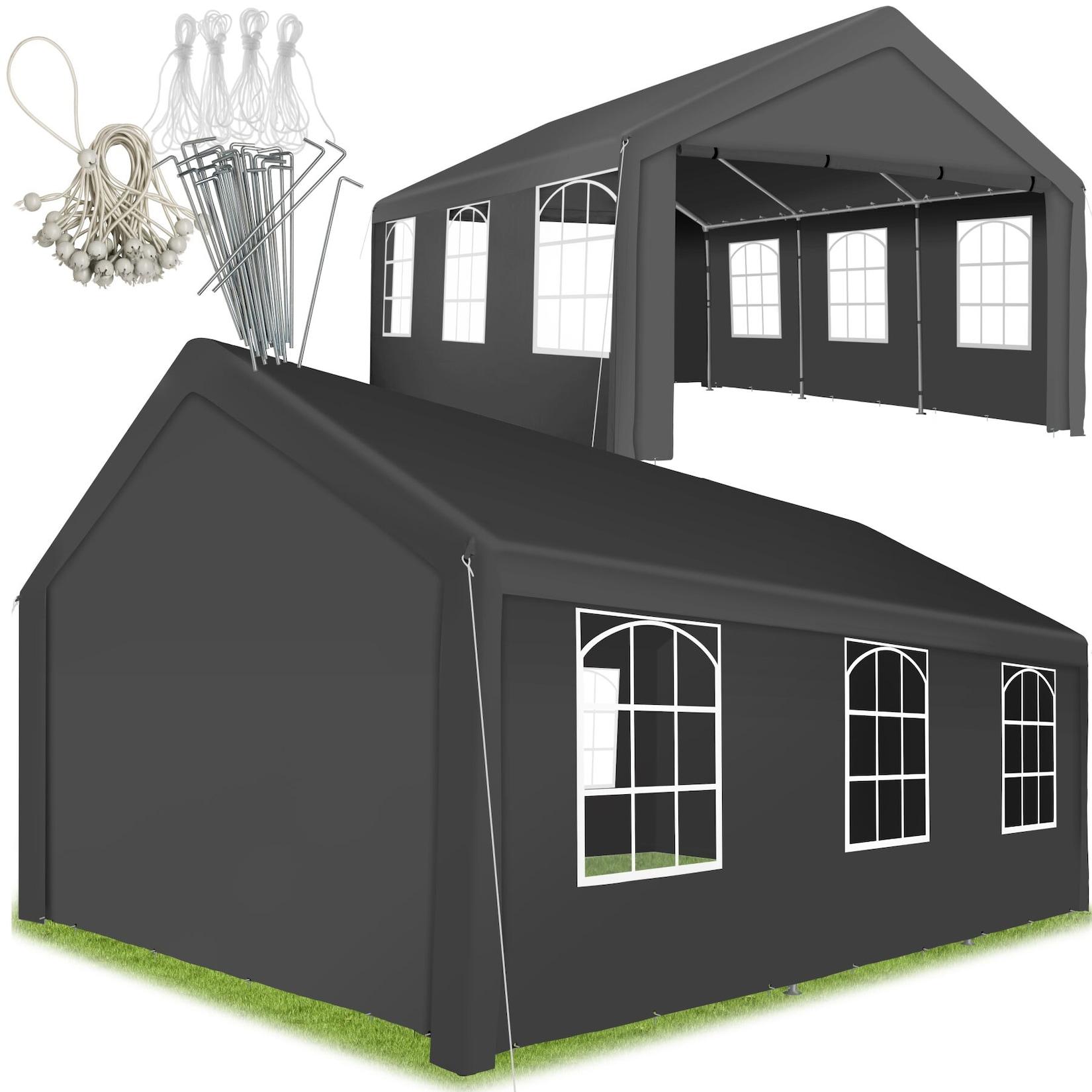 tectake® Pavillon, 6 x 4 m, Klicksystem, inklusive Spannseilen und Heringen