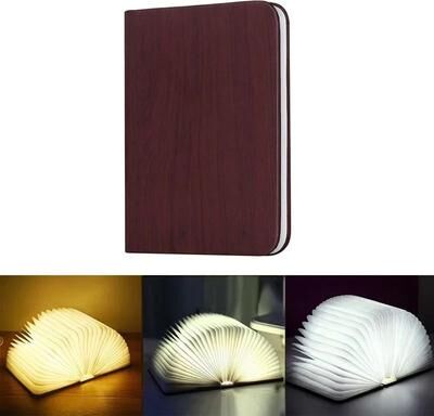 Uplift Picks Rechargeable Wooden Book Lamp With Foldable RGB Ambient Night Lighting Decor brown (3 Colors) 15x11x2.5cm