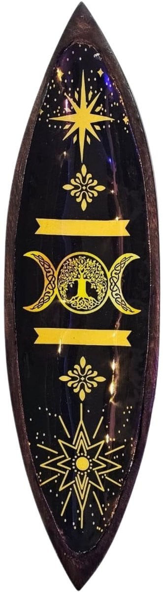 Ancient Wisdom Enamel Wierookkom van Mangohout met Triple Moons Design