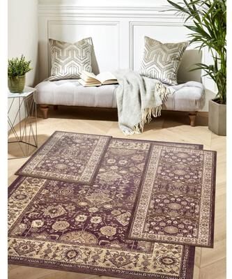 Paris Washable Rug Set 3pc by BrylaneHome in Burgundy