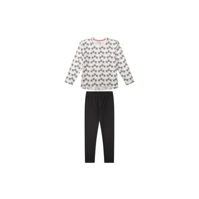 Schlafanzug SANETTA "Pyjama Pyjama Teenager lang Stars", Mädchen, Gr. 140, bunt (schwarz, weiß), Obermaterial: 100% Baumwolle CO., Homewear-Sets Schlafanzug
