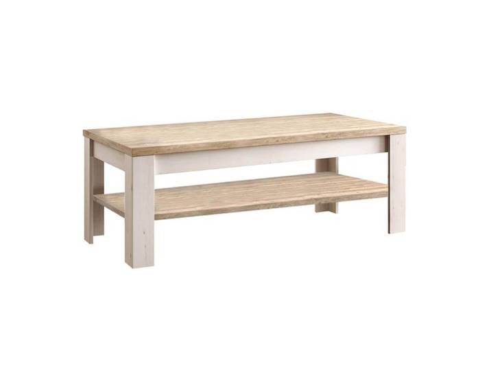 NASHVIL - Table Basse Aspect Chêne Blanchi et Double Plateau Chêne clair