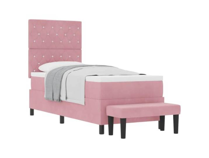 KTHLBRH Boxspringbett mit Kopfteil aus Samt, Rosa, 200 x 80 cm Modernes Design, Holzkonstruktion, mittelharter Schaumstoff, pflegeleicht