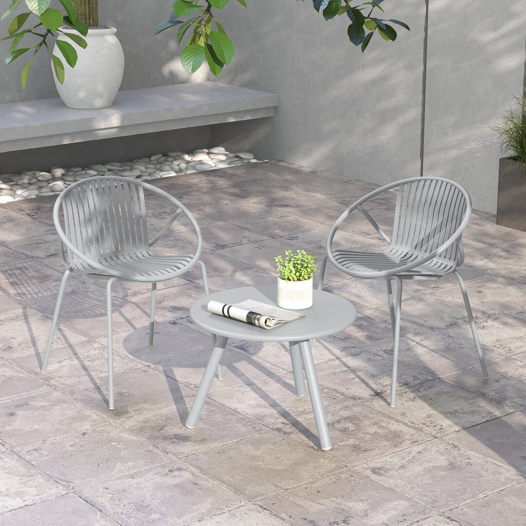 East Urban Home 3 Pieces Bistro Table Set All Weather PP Patio Conversation Set-Green Grey 2