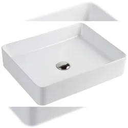 Alpenberger Design Aufsatzwaschbecken mit Nanobeschichtung | Keramik Waschbecken für Bad & Gäste-WC | Waschtisch Weiß mit Hahnloch | Modernes Becken