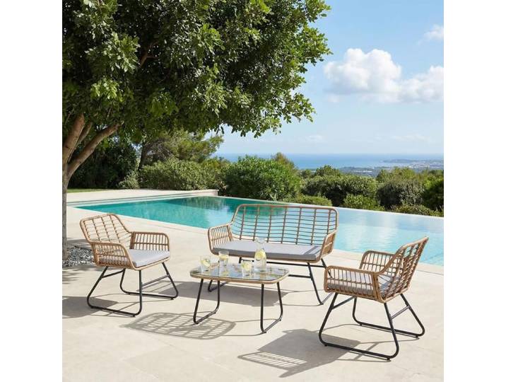 Salon de jardin extérieur RIVIERA pour 4 personnes coloris noir et brun résistant aux intempéries