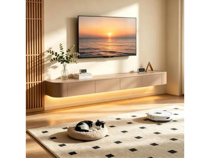 Sevonarb Schwebender TV Schrank Wandmontierter Fernsehschrank Tiefe und Verbessertem Stauraum, Moderne TV Unterschrank-Khaki-300cm