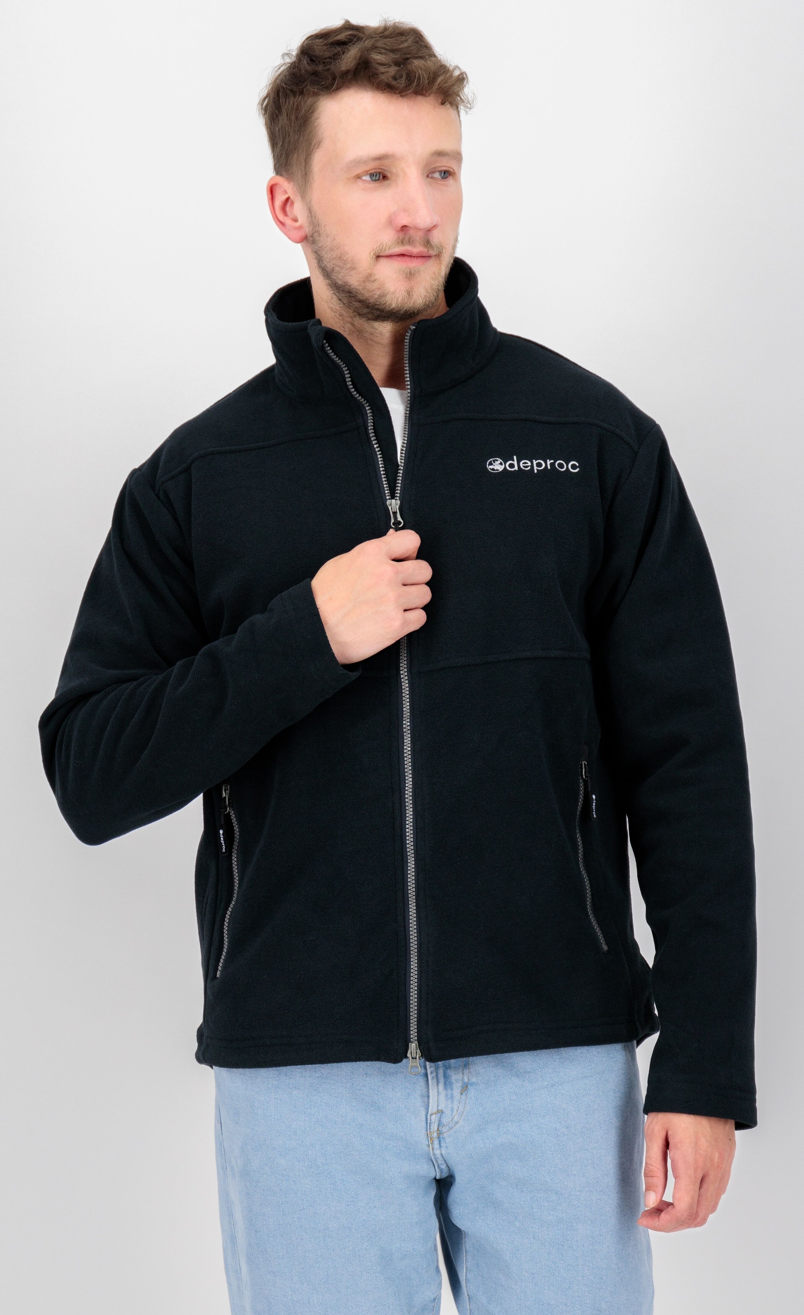 Strickfleecejacke DEPROC ACTIVE "SEWARD MN", Herren, Gr. 5XL (62), grau (anthrazit), Fleece, 100% Polyester, normal hüftbedeckend, gerader Abschluss, Jacken Strickfleecejacke, mit 2-Wege-Reissverschluss anthrazit 5XL (62)